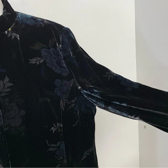 Kate Hill Velvet Coat 20W Black Blue Floral Pockets Boho Witchy Holiday Gothic - Picture 5 of 14